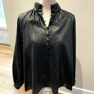 Zara Black Faux Leather Perforated Blouse NWT sz Lg